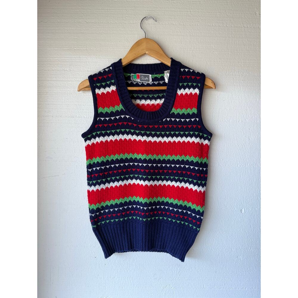 VTG 1970s Foley's Multicolor Knit Acrylic Sweater Vest Size Small Portugal Made